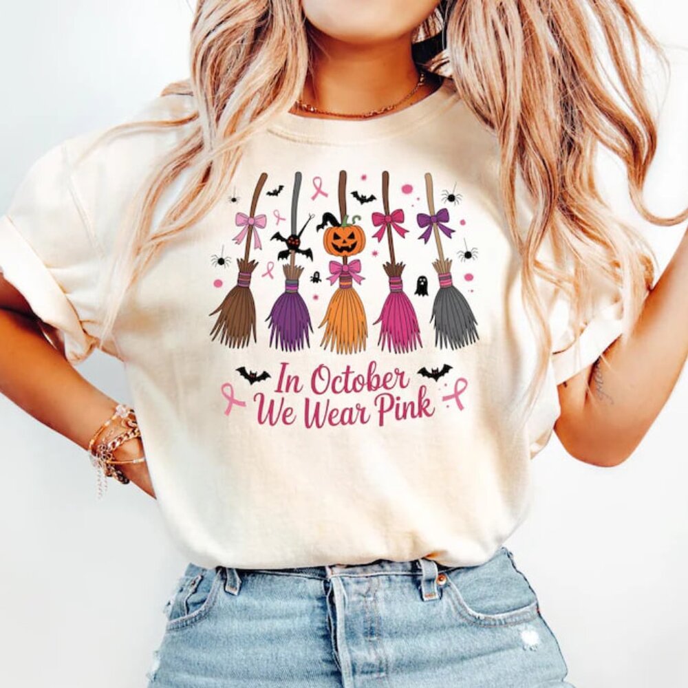 In October We Wear Pink Shirt, Breast Cancer Awareness Tshirt, Halloween Tee